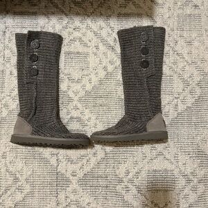 UGG Charcoal Knit Button Mid-Calf Boots